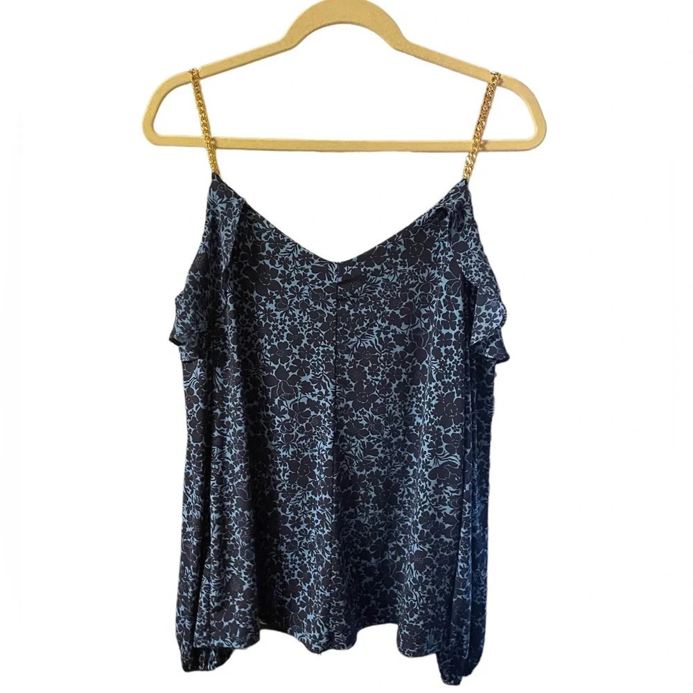 MICHAEL KORS FLORAL CHAIN SLEEVE COLD SHOULDER BLOUSE
